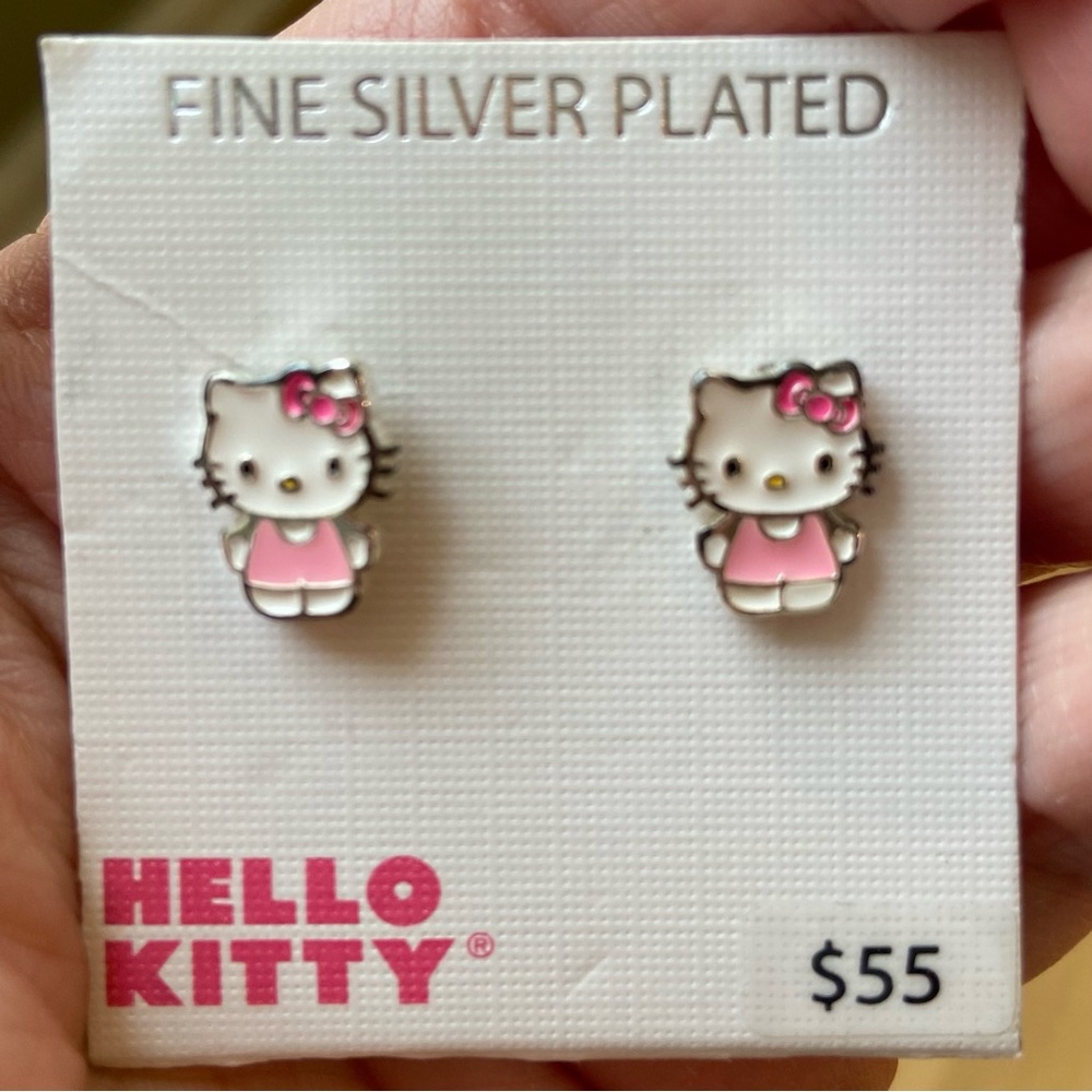 Hello Kitty Silver-Plated Stud Enameled Earrings -New and unworn